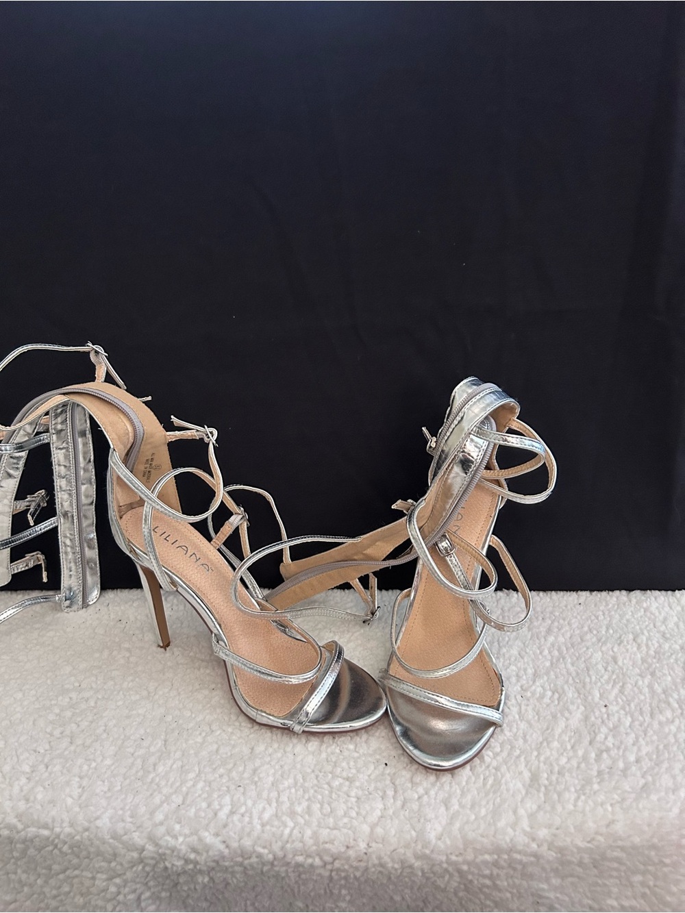 Metallic Silver Strappy High Heel Sandals by